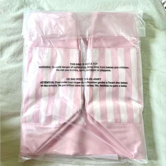 NWT - Victoria's Secret Pink Striped Pocket Tote Bag - Picture 6 of 6
